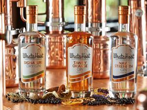 Bottles of gin at Whatahoot Gin Distillery in King's Lynn, west Norfolk.