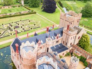 Aerial shot of Oxburgh Hall and surrounding moat in west Norfolk.