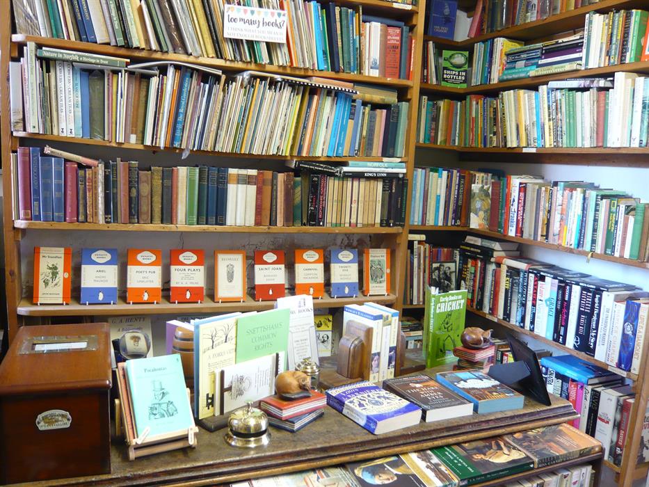 Bookshelves in Torc Books, Snettisham, west Norfolk.