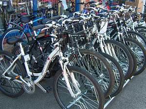 A bike rack inside the shop, AE Wallis in Heacham.