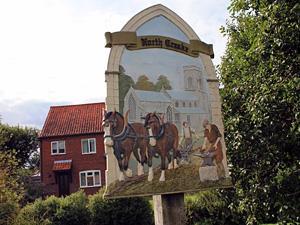 The village sign at North Creake, west Norfolk.