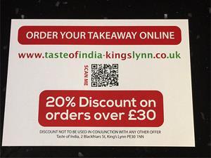 Online special deal at Taste of India in King's Lynn, west Norfolk.