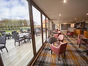 A 1st floor west facing bar and terrace with panoramic views across the golf course and grounds. A must visit at sunset.