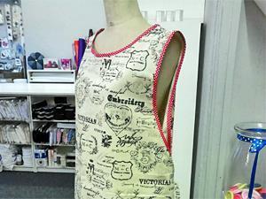 Mannequin wearing an apron at The Sewing Room at Downham Market, west Norfolk.