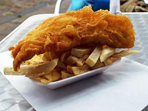 Delicious fresh battered fish and chips served at Rodwell's Fish and Chips in west Norfolk.