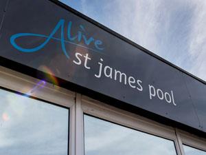 Alive St. James Pool outdoor sign in King's Lynn.