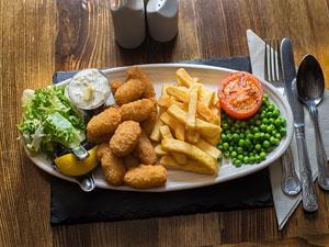 Scampi and chips served at The Chequers in west Norfolk.