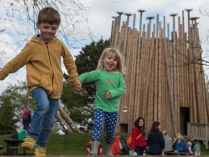Children playing in the play area at Pensthorpe Natural Park, west Norfolk.