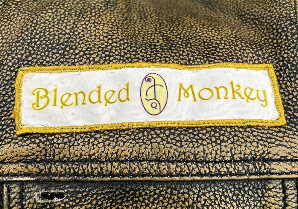 Showing the Blended Monkey branded logo on fabric.