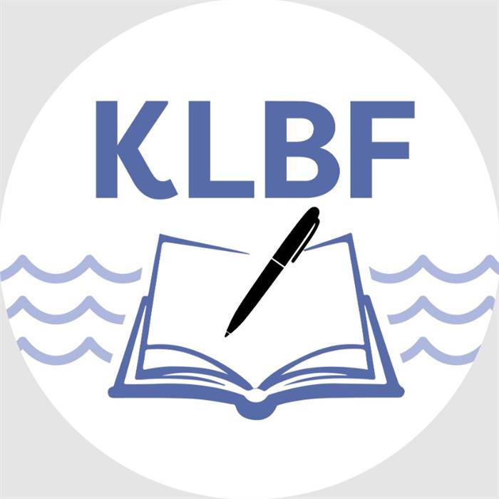 Book Festival Logo: Dark blue on white background. 