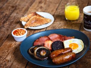 Delicious cooked full english breakfasts served at The Lodge Hotel and Bar in Hunstanton, west Norfolk.