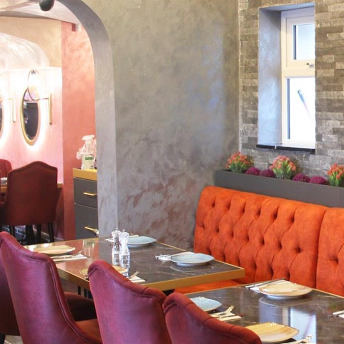 Pink sleek interior of The Cave Kitchen in Downham Market, west Norfolk.