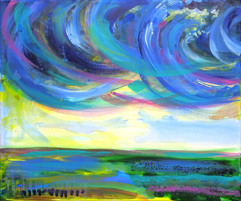 Two abstract paintings:
1. David Lendrum: 