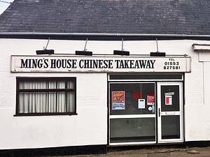 Outside Ming’s House Chinese Take-Away in King's Lynn, west Norfolk.