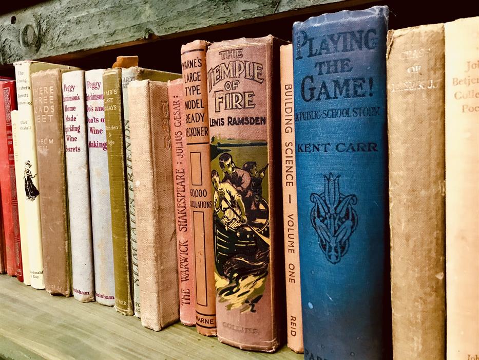 A close-up of quaint old books