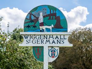 The village sign at Wiggenhall St Germans, west Norfolk.