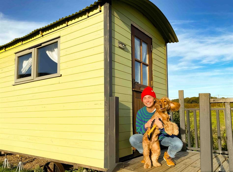dog friendly glamping shepherds huts with vast open views out over the meadows